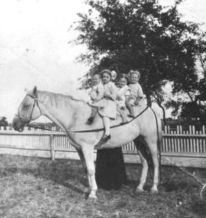 Primary view of object titled '[Four Children Posing on a Horse]'.