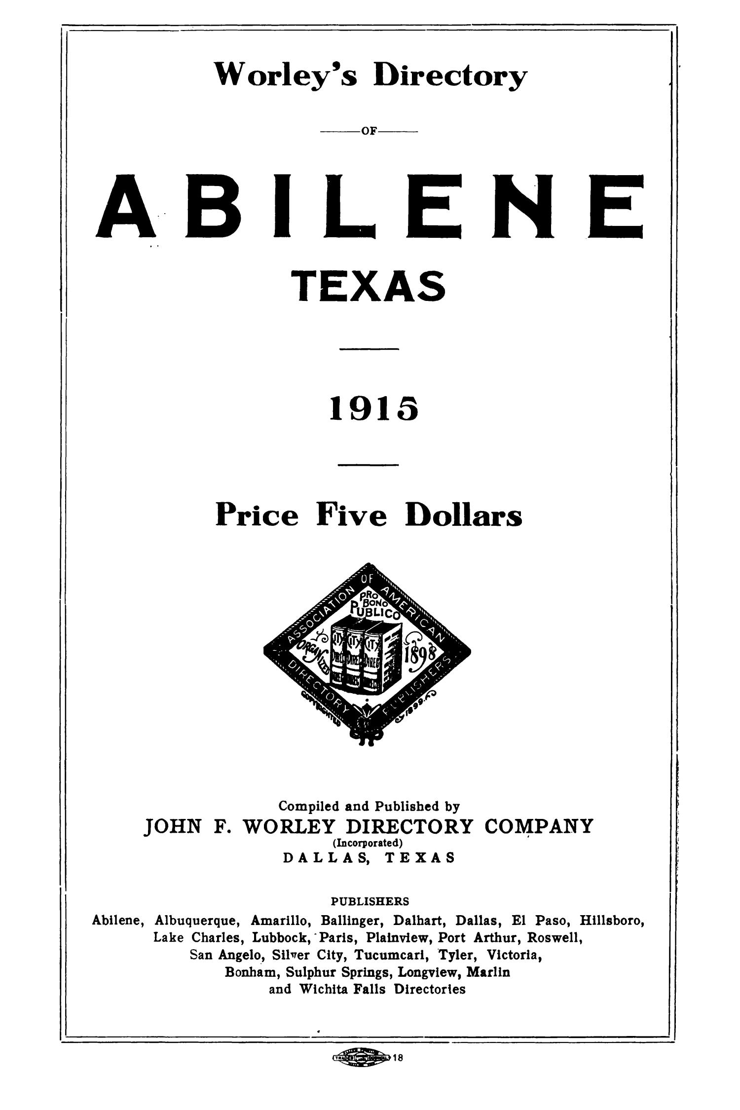 Worley's Directory of Abilene, Texas, 1915
                                                
                                                    3
                                                