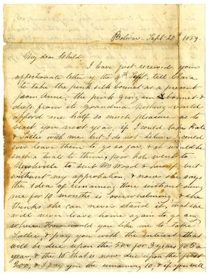 Primary view of object titled '[Letter from Maud C. Fentress to David Fentress, September 20, 1859]'.