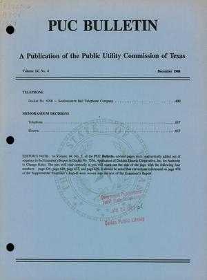 Primary view of object titled 'PUC Bulletin, Volume 14, Number 4, December 1988'.