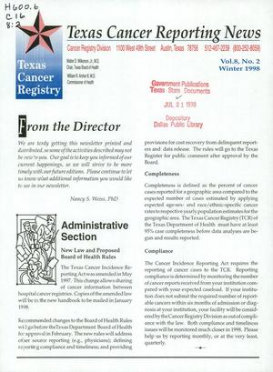 Primary view of object titled 'Texas Cancer Reporting News, Volume 8, Number 2, Winter 1998'.