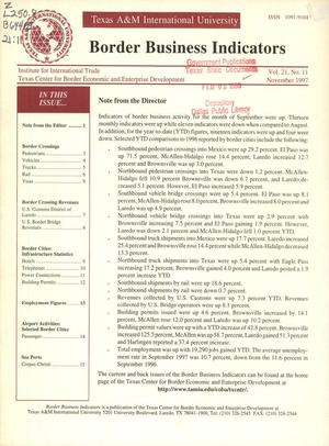 Primary view of object titled 'Border Business Indicators, Volume 21, Number 11, November 1997'.