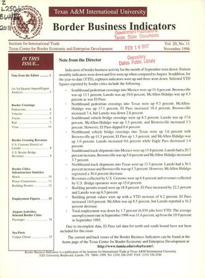 Primary view of object titled 'Border Business Indicators, Volume 20, Number 11, November 1996'.