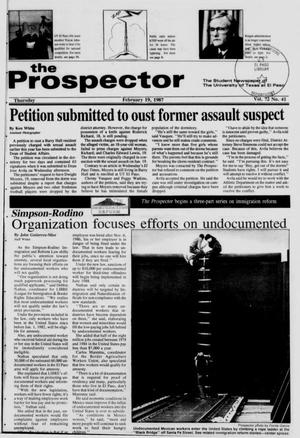 Primary view of object titled 'The Prospector (El Paso, Tex.), Vol. 72, No. 41, Ed. 1 Thursday, February 19, 1987'.