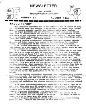 Primary view of object titled 'The Newsletter of the Texas Chapter of the American Fisheries Society, Number 31, August 1984'.