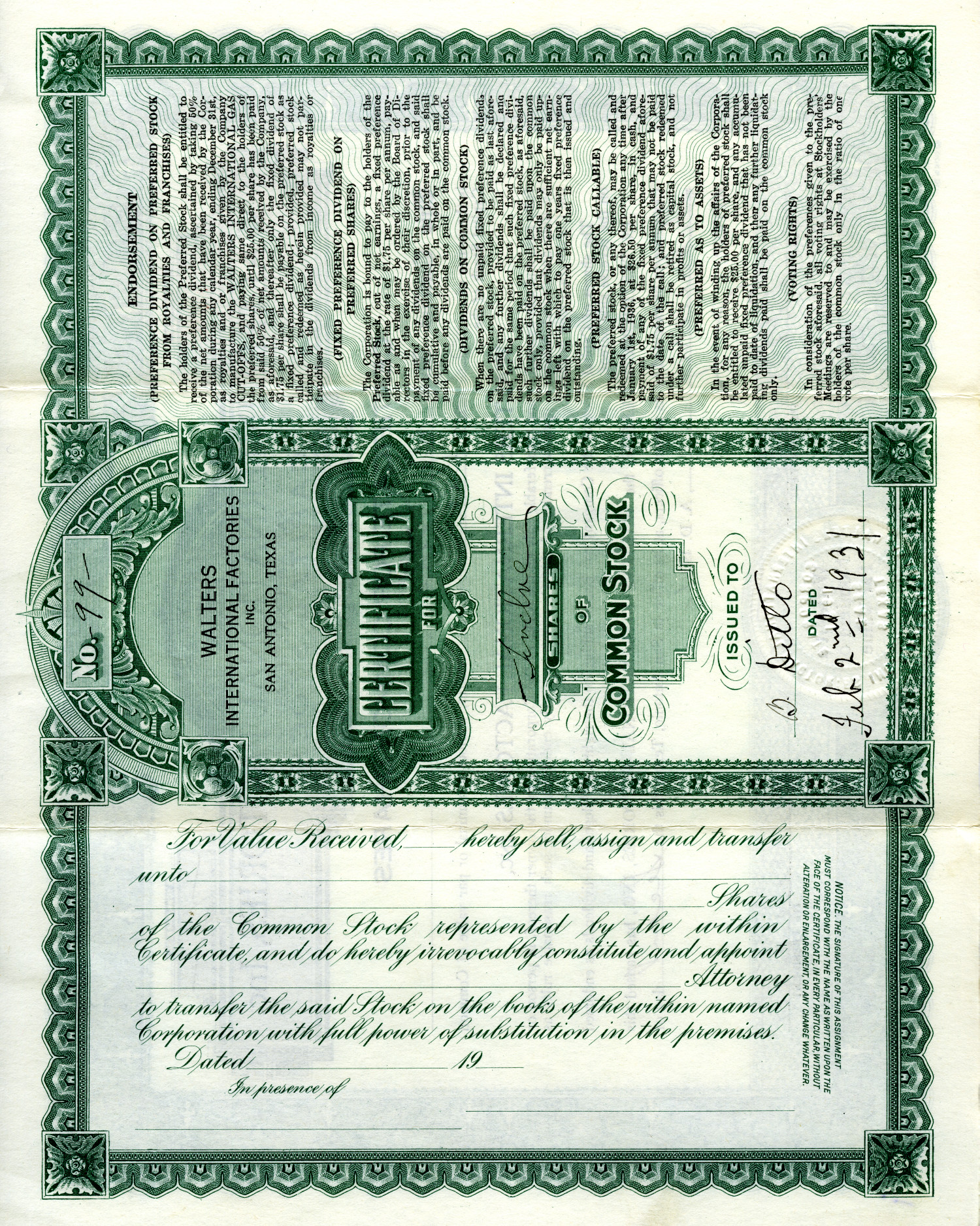 [Walters International Factories, Inc. - Stock Certificate - Common Stock]
                                                
                                                    [Sequence #]: 2 of 2
                                                