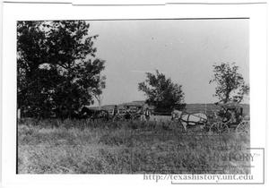 Primary view of object titled '[Photograph of Horses and Wagons at Virgil Johnson's Bridge]'.