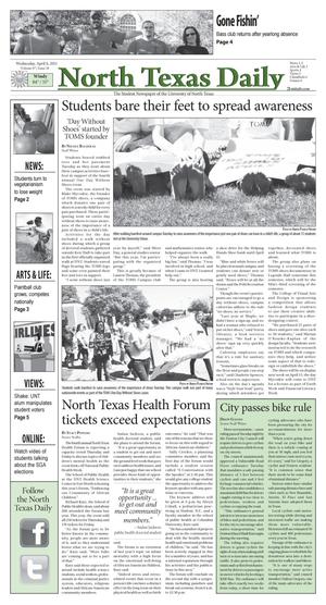 Primary view of object titled 'North Texas Daily (Denton, Tex.), Vol. 97, No. 38, Ed. 1 Wednesday, April 6, 2011'.