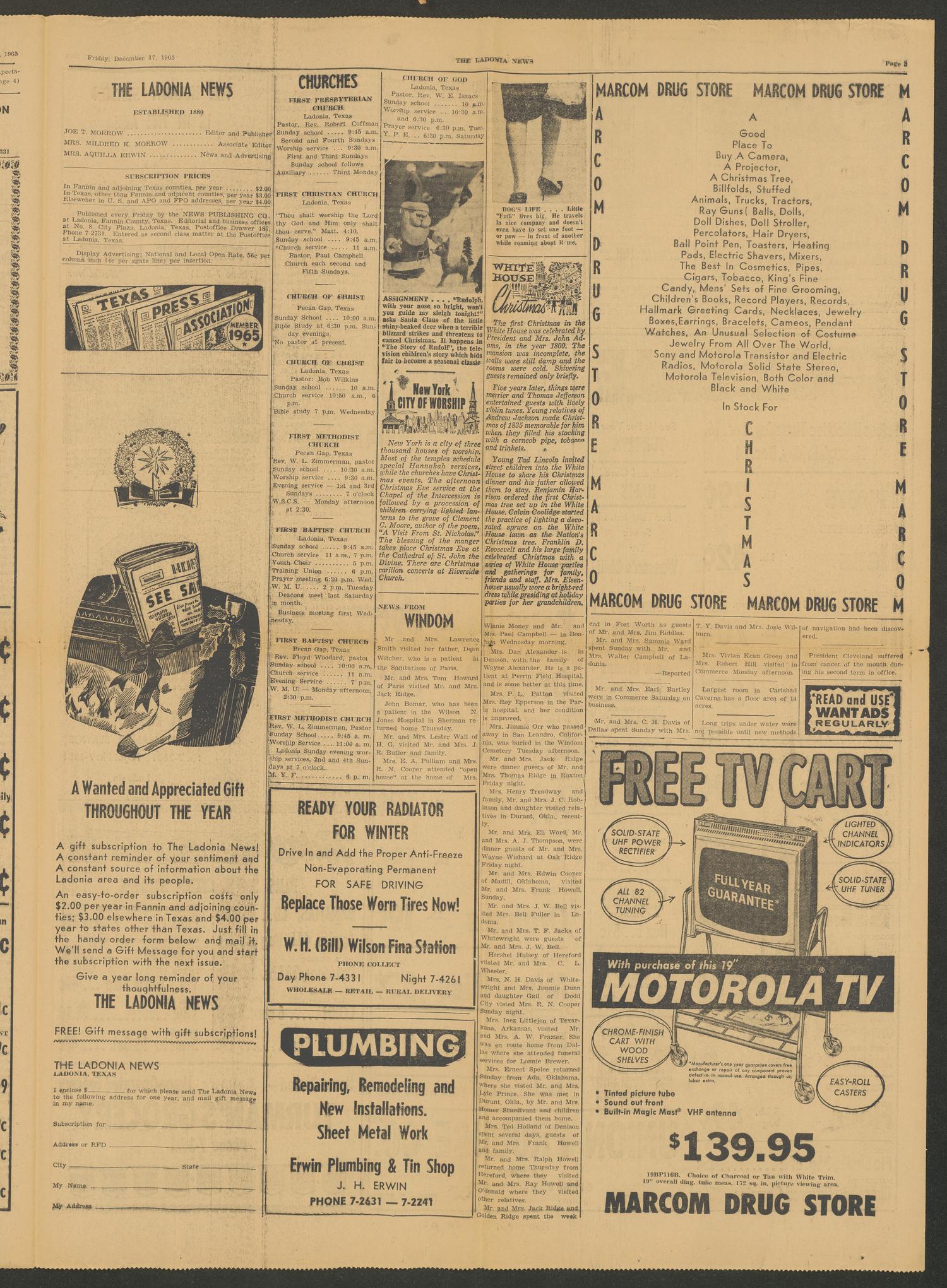 The Ladonia News (Ladonia, Tex.), Vol. 85, No. 27, Ed. 1 Friday, December 17, 1965
                                                
                                                    [Sequence #]: 3 of 8
                                                