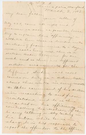 Primary view of object titled '[Letter from Chester W. Nimitz to William Nimitz, March 2, 1902]'.