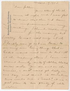 Primary view of object titled '[Letter from Chester W. Nimitz to William Nimitz, March 9, 1902]'.