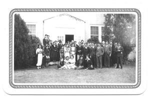 Primary view of object titled '[Large Group Portrait In Front of a Building]'.