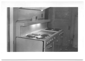 Primary view of object titled '[Side View of a Row of Stoves in a Kitchen]'.