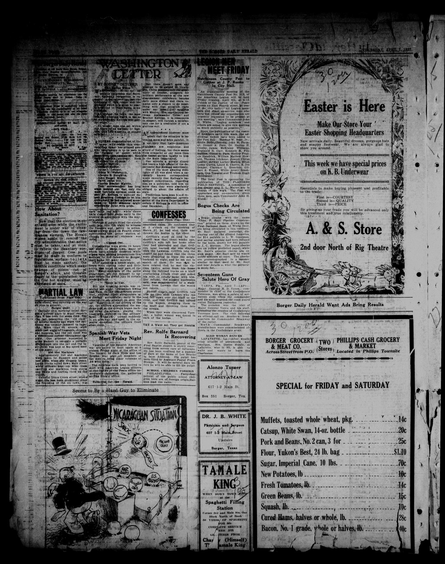 Borger Daily Herald (Borger, Tex.), Vol. 1, No. 116, Ed. 1 Thursday, April 7, 1927
                                                
                                                    [Sequence #]: 4 of 6
                                                