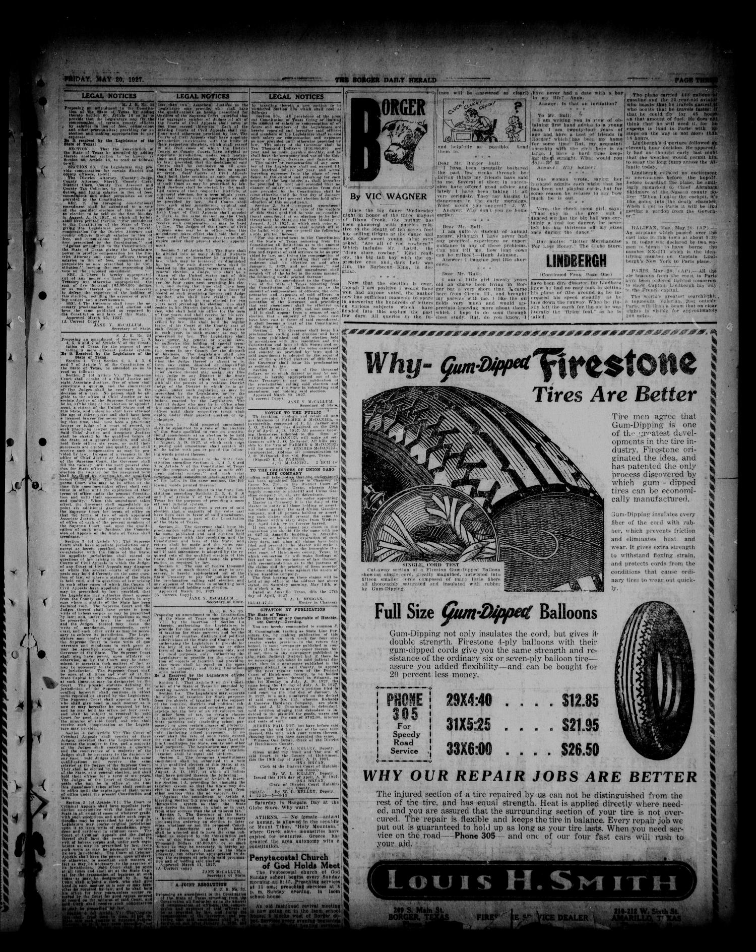 Borger Daily Herald (Borger, Tex.), Vol. 1, No. 153, Ed. 1 Friday, May 20, 1927
                                                
                                                    [Sequence #]: 3 of 8
                                                
