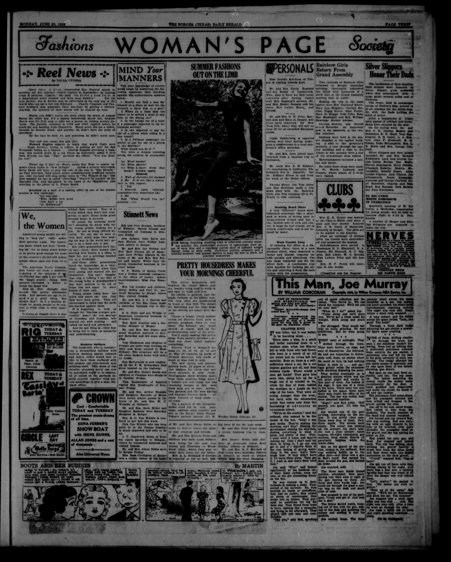 Borger Daily Herald (Borger, Tex.), Vol. 12, No. 182, Ed. 1 Monday, June 20, 1938
                                                
                                                    [Sequence #]: 3 of 6
                                                