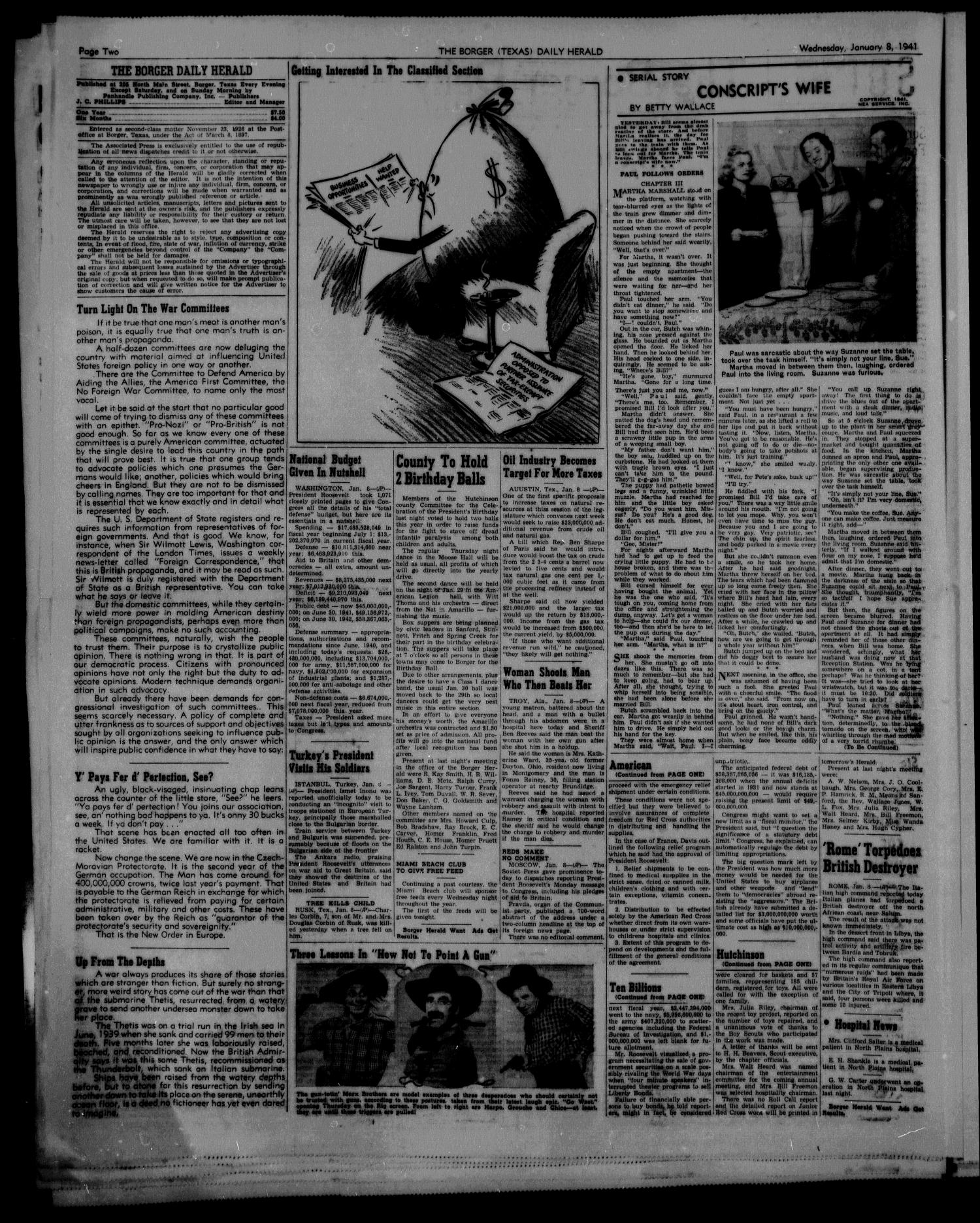 Borger Daily Herald (Borger, Tex.), Vol. 15, No. 40, Ed. 1 Wednesday, January 8, 1941
                                                
                                                    [Sequence #]: 2 of 6
                                                