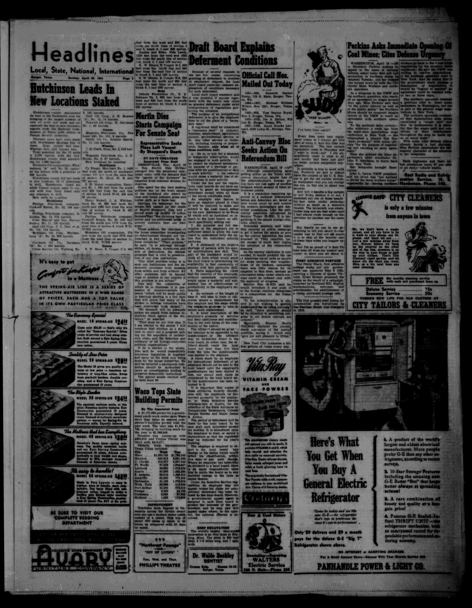 Borger Daily Herald (Borger, Tex.), Vol. 15, No. 127, Ed. 1 Sunday, April 20, 1941
                                                
                                                    [Sequence #]: 3 of 8
                                                