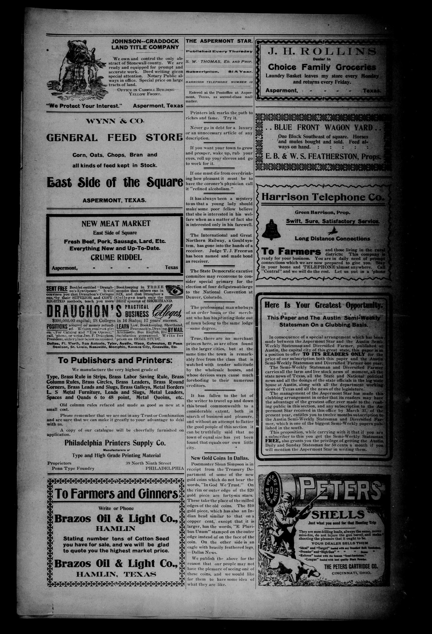The Aspermont Star (Aspermont, Tex.), Vol. 10, No. 35, Ed. 1 Thursday, March 5, 1908
                                                
                                                    [Sequence #]: 2 of 8
                                                