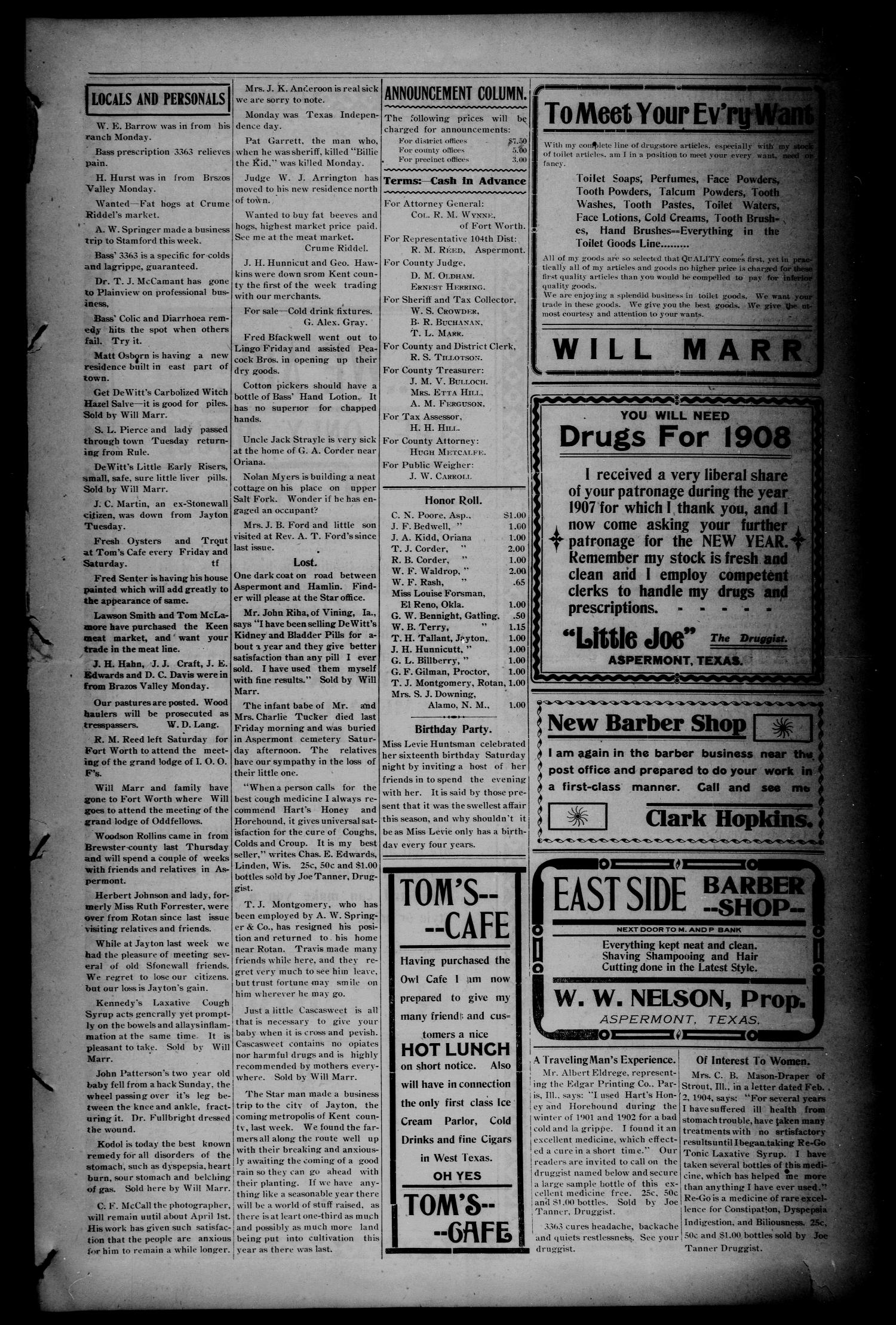 The Aspermont Star (Aspermont, Tex.), Vol. 10, No. 35, Ed. 1 Thursday, March 5, 1908
                                                
                                                    [Sequence #]: 3 of 8
                                                
