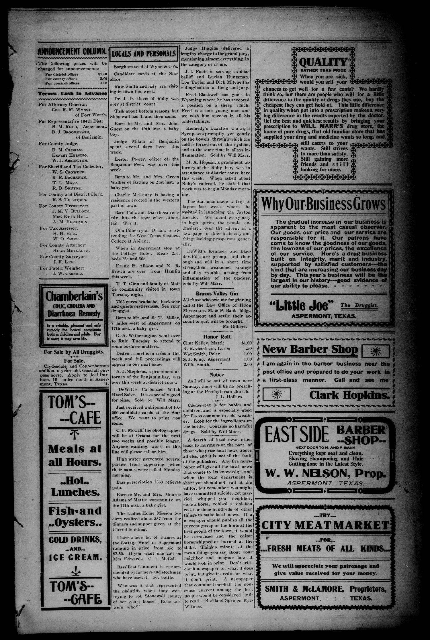 The Aspermont Star (Aspermont, Tex.), Vol. 10, No. 42, Ed. 1 Thursday, April 23, 1908
                                                
                                                    [Sequence #]: 3 of 8
                                                
