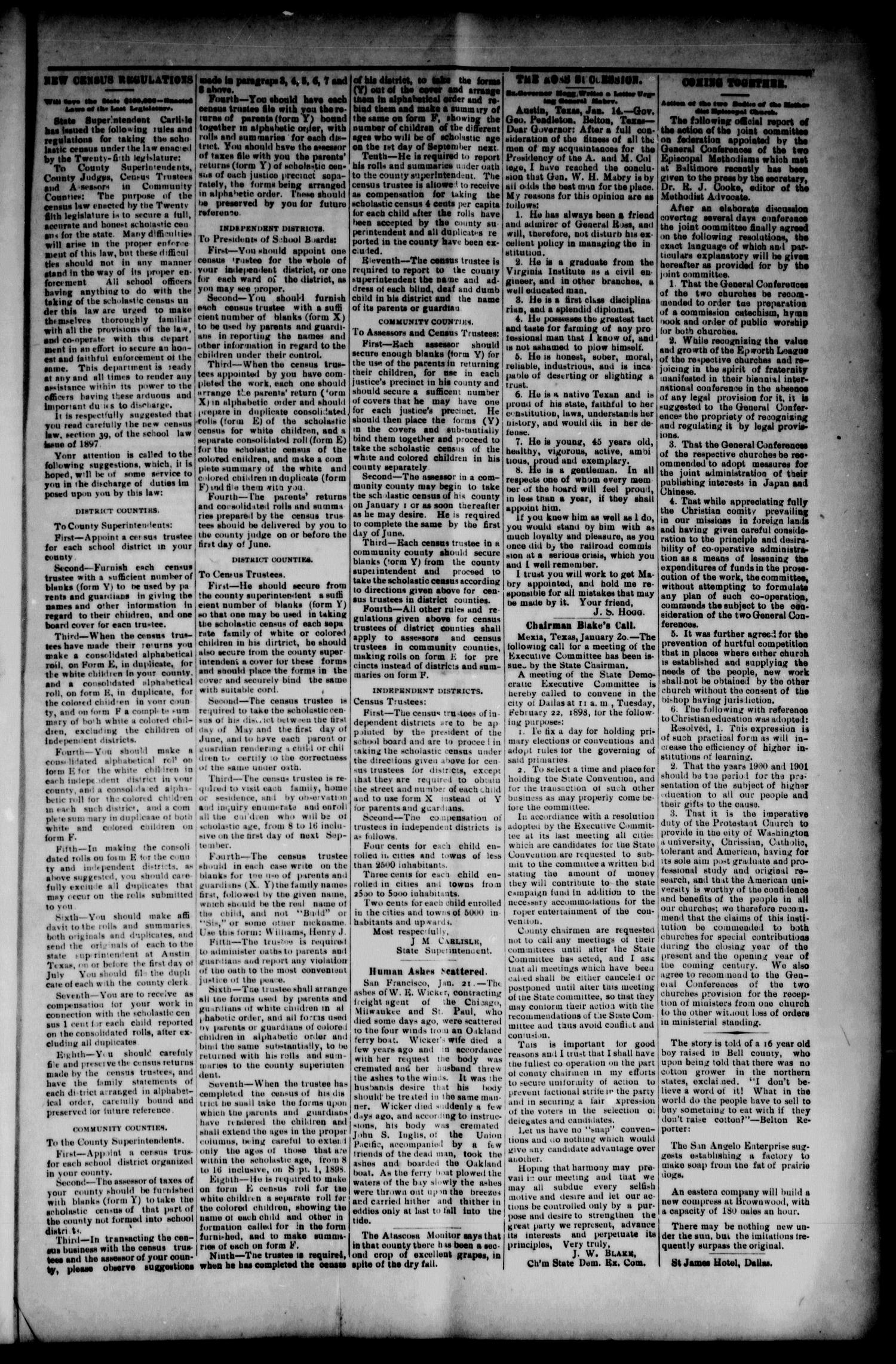 The Caldwell News-Chronicle (Caldwell, Tex.), Vol. 18, No. 37, Ed. 1 Friday, January 28, 1898
                                                
                                                    [Sequence #]: 5 of 12
                                                
