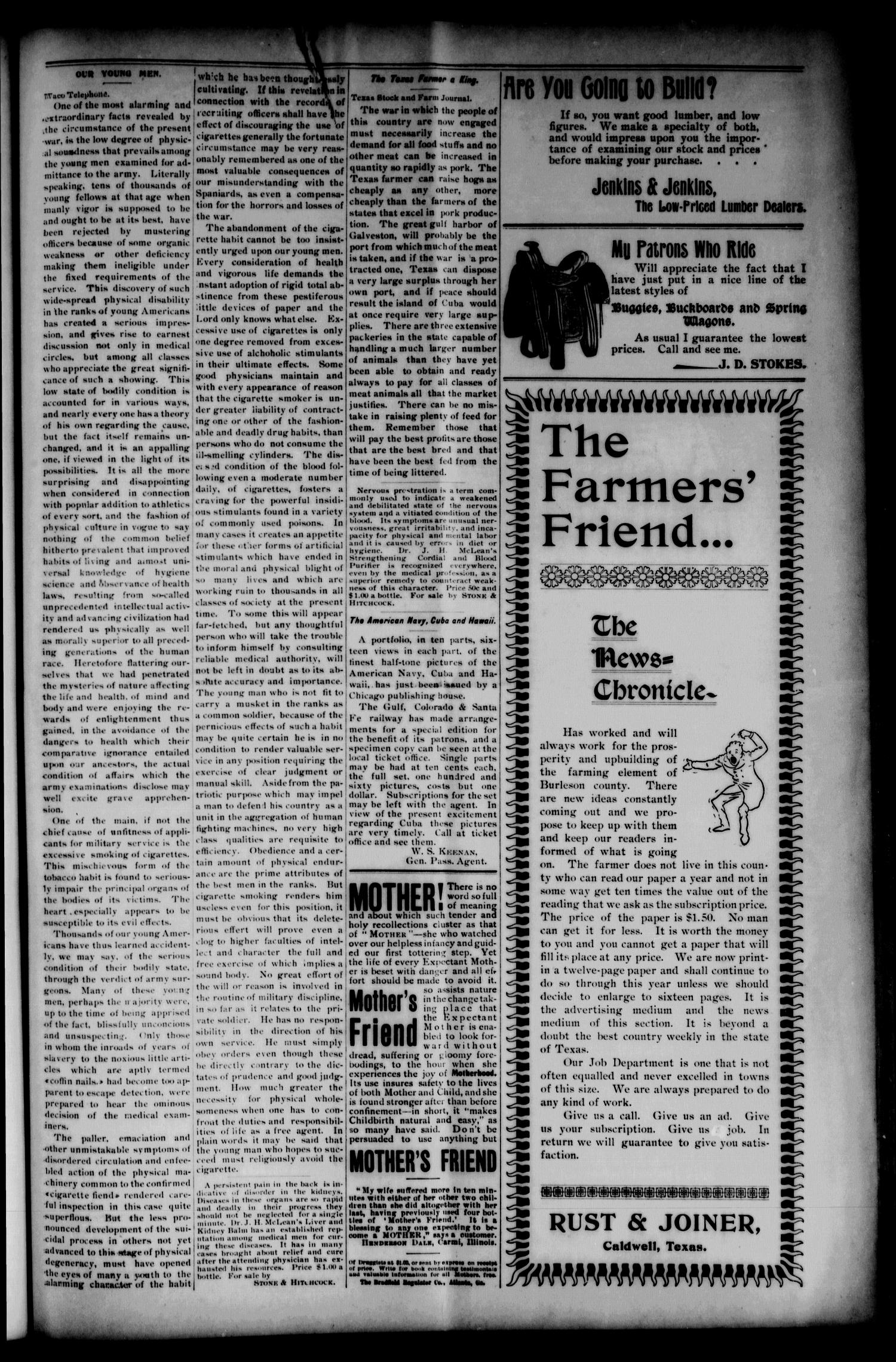 The Caldwell News-Chronicle (Caldwell, Tex.), Vol. 19, No. 4, Ed. 1 Friday, June 10, 1898
                                                
                                                    [Sequence #]: 3 of 12
                                                