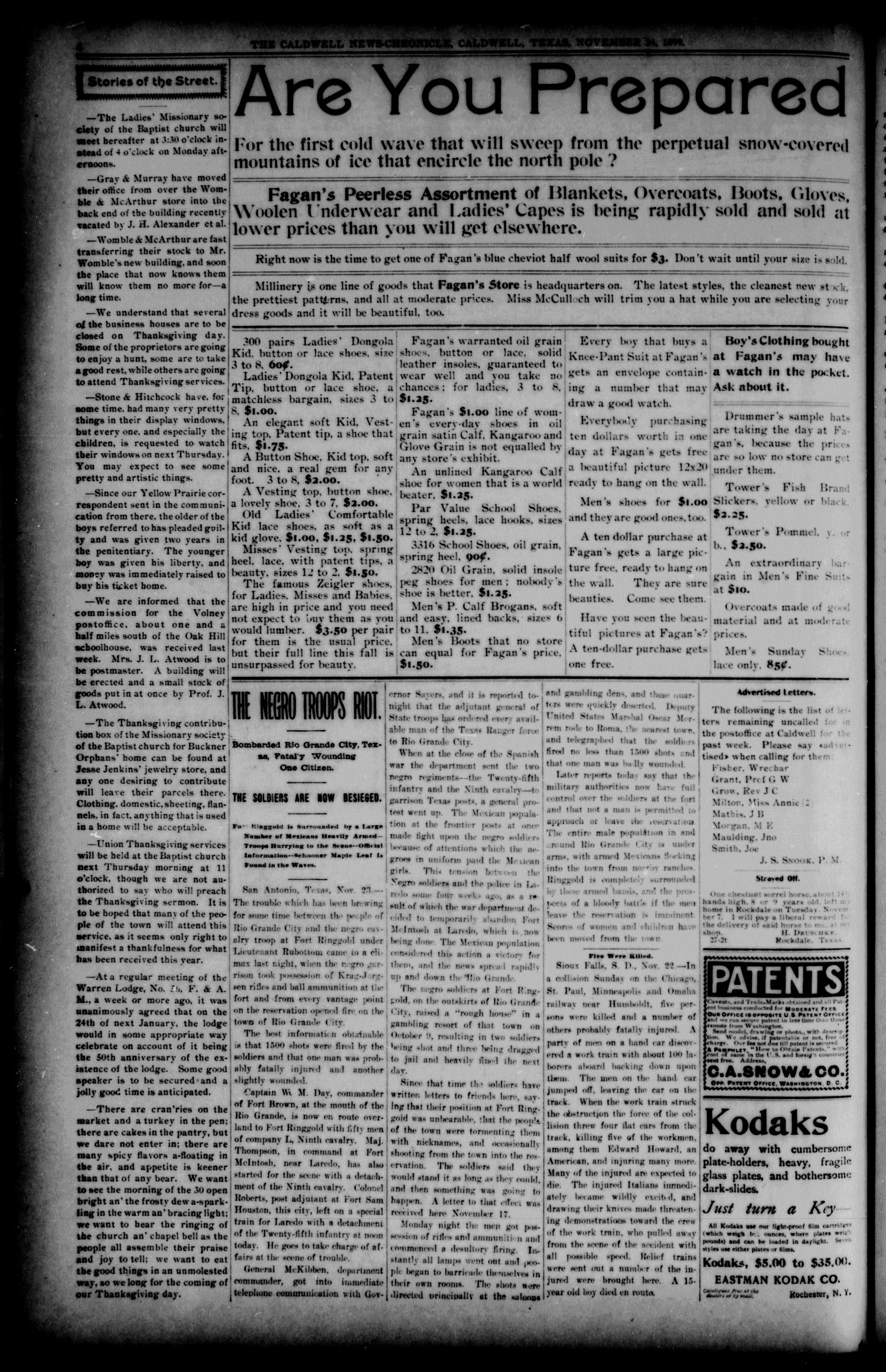 The Caldwell News-Chronicle (Caldwell, Tex.), Vol. 20, No. 27, Ed. 1 Friday, November 24, 1899
                                                
                                                    [Sequence #]: 4 of 12
                                                