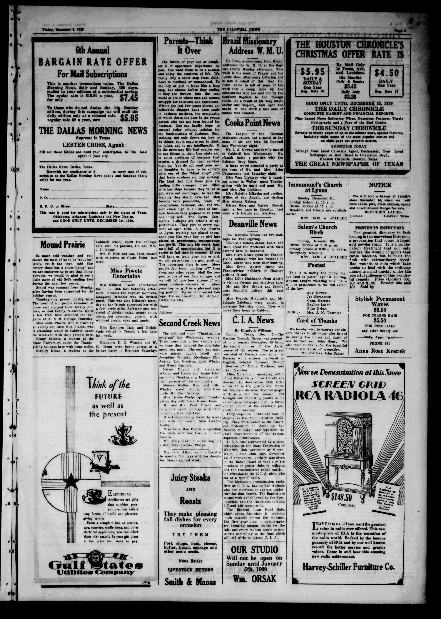 The Caldwell News and The Burleson County Ledger (Caldwell, Tex.), Vol. 44, No. 38, Ed. 1 Friday, December 6, 1929
                                                
                                                    [Sequence #]: 3 of 8
                                                