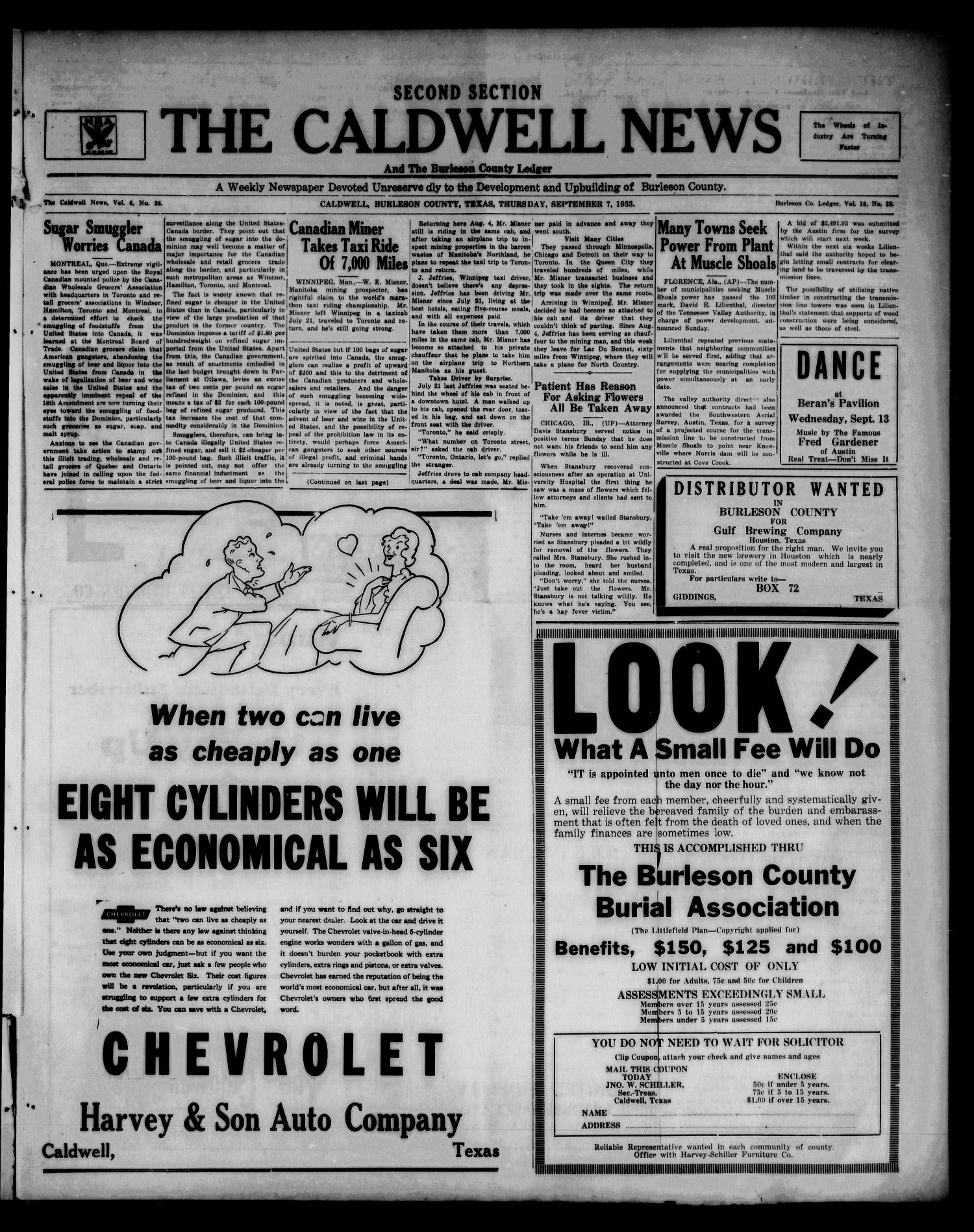 The Caldwell News and The Burleson County Ledger (Caldwell, Tex.), Vol. 48, No. 22, Ed. 1 Thursday, September 7, 1933
                                                
                                                    [Sequence #]: 3 of 8
                                                