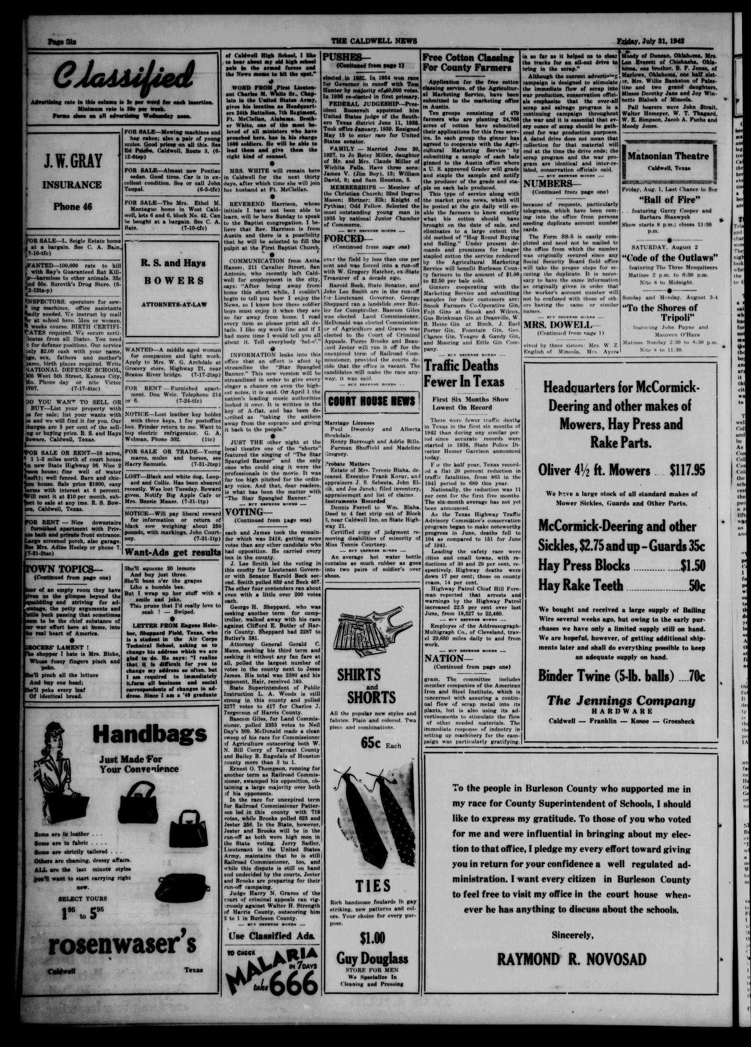The Caldwell News and The Burleson County Ledger (Caldwell, Tex.), Vol. 57, No. 2, Ed. 1 Friday, July 31, 1942
                                                
                                                    [Sequence #]: 4 of 4
                                                
