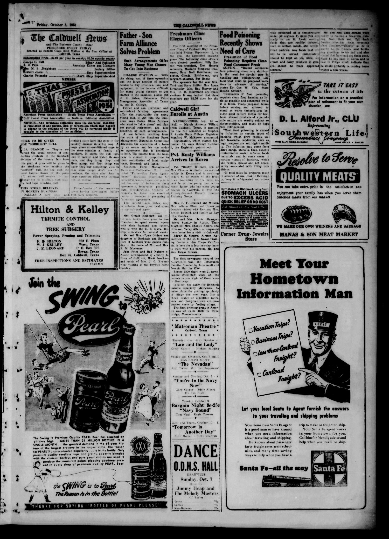 The Caldwell News and The Burleson County Ledger (Caldwell, Tex.), Vol. 64, No. 62, Ed. 1 Friday, October 5, 1951
                                                
                                                    [Sequence #]: 5 of 8
                                                