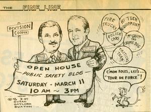 Primary view of object titled '[Ott Cribbs Public Safety Building Open House cartoon, newspaper clipping,1989]'.