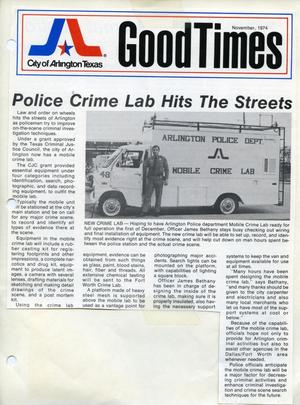Primary view of object titled '[APD Mobile Crime Lab newspaper article from the Arlington Good Times Magazine, 1974]'.
