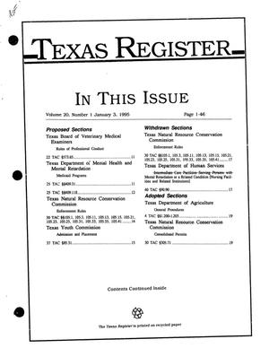 Primary view of object titled 'Texas Register, Volume 20, Number 1, Pages 1-46, January 3, 1995'.