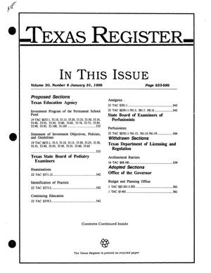 Primary view of object titled 'Texas Register, Volume 20, Number 8, Pages 523-595, January 31, 1995'.