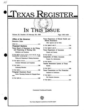 Primary view of object titled 'Texas Register, Volume 20, Number 16, Pages 1363-1468, February 28, 1995'.