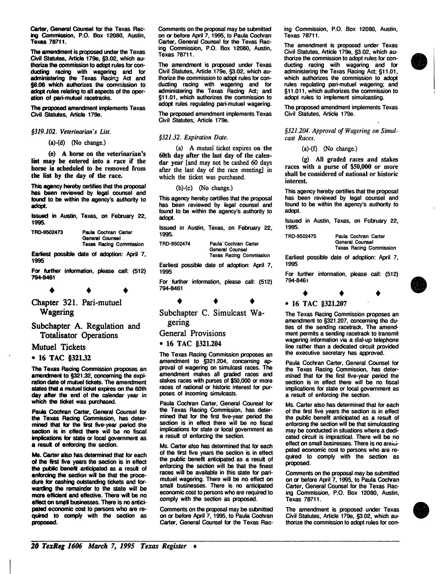 Texas Register, Volume 20, Number 18, Pages 1591-1715, March 7, 1995
                                                
                                                    1606
                                                