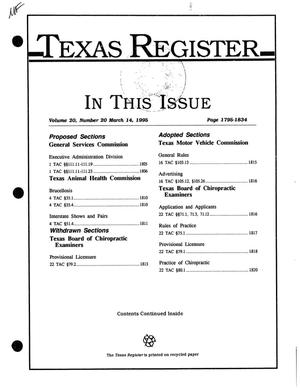 Primary view of object titled 'Texas Register, Volume 20, Number 20, Pages 1795-1834, March 14, 1995'.