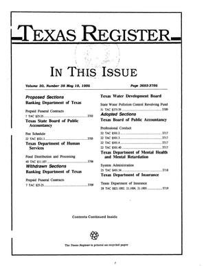 Primary view of object titled 'Texas Register, Volume 20, Number 38, Pages 3693-3795, May 19, 1995'.