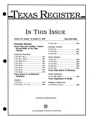 Primary view of object titled 'Texas Register, Volume 20, Number 75, Pages 8031-8092, October 3, 1995'.