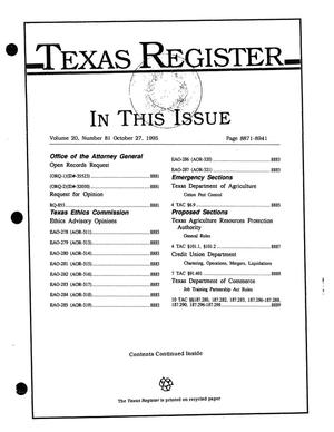 Primary view of object titled 'Texas Register, Volume 20, Number 81, Pages 8871-8941, October 27, 1995'.
