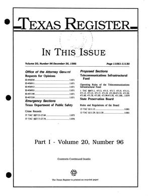 Primary view of object titled 'Texas Register, Volume 20, Number 96, Part I, Pages 11061-11130, December 26, 1995'.