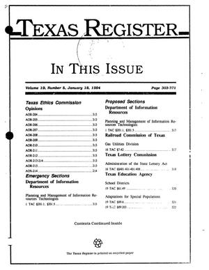 Primary view of object titled 'Texas Register, Volume 19, Number 5, Pages 303-371, January 18, 1994'.