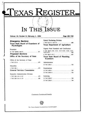 Primary view of object titled 'Texas Register, Volume 19, Number 8, Pages 661-733, February 1, 1994'.