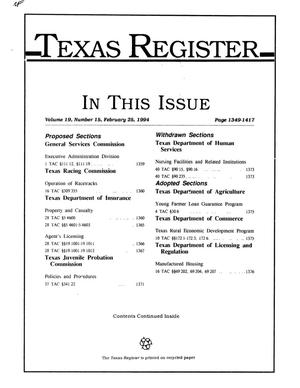 Primary view of object titled 'Texas Register, Volume 19, Number 15, Pages 1349-1417, February 25, 1994'.