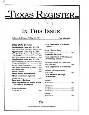Primary view of object titled 'Texas Register, Volume 19, Number 37, Pages 3843-3981, May 20, 1994'.