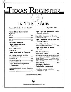 Primary view of object titled 'Texas Register, Volume 19, Number 47, Pages 4845-4998, June 24, 1994'.