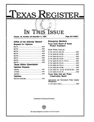 Primary view of object titled 'Texas Register, Volume 19, Number 88, Pages 9419-9567, December 2, 1994'.
