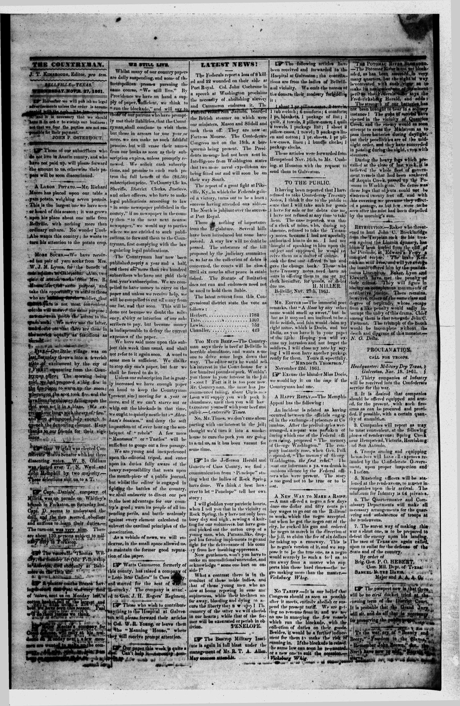 The Bellville Countryman (Bellville, Tex.), Vol. 2, No. 18, Ed. 1 Wednesday, November 27, 1861
                                                
                                                    [Sequence #]: 2 of 4
                                                